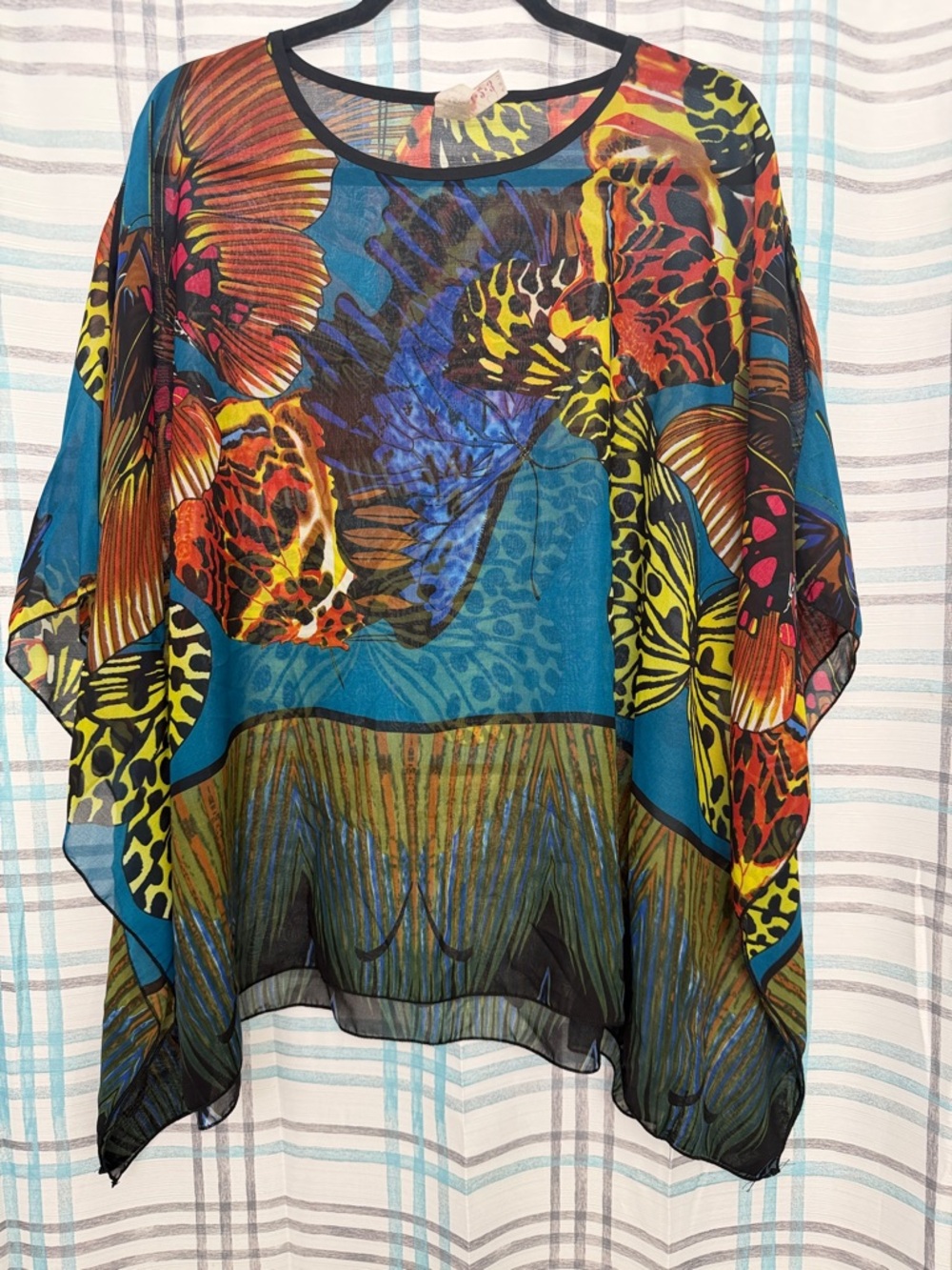 Sheer Teal Multicolor Floral Poncho Tunic - Unbranded